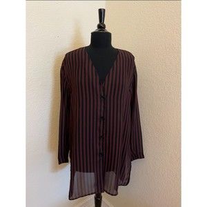 Roxy Wear-Roxanne Heptner Vintage 80s/90s  Sheer Striped Buttoned Tunic Sz M